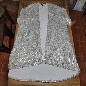 Torrid Full Silver Sequin Long Jacket - Size 4